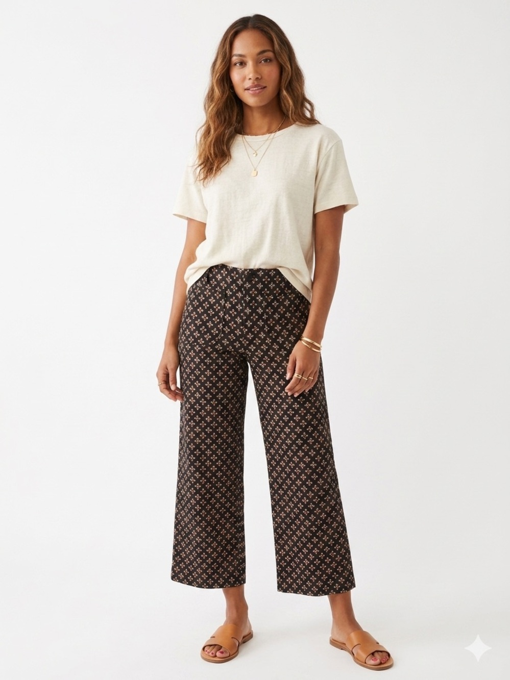 Maeve by Anthropologie The Colette Patterned Cropped Wide-Leg Ponte Pants